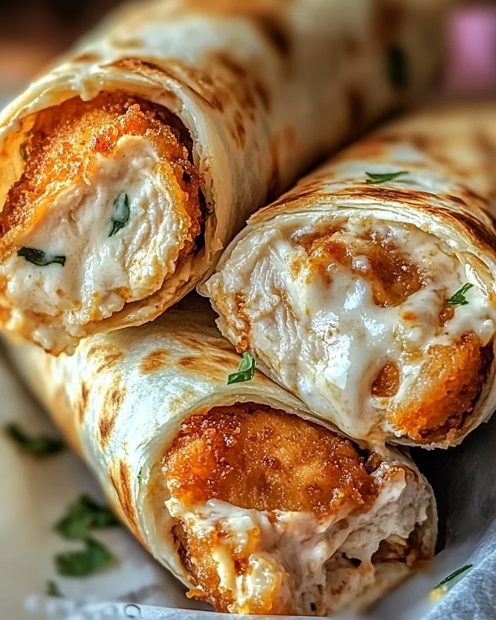 Crispy Cheesy Garlic Chicken Wraps
