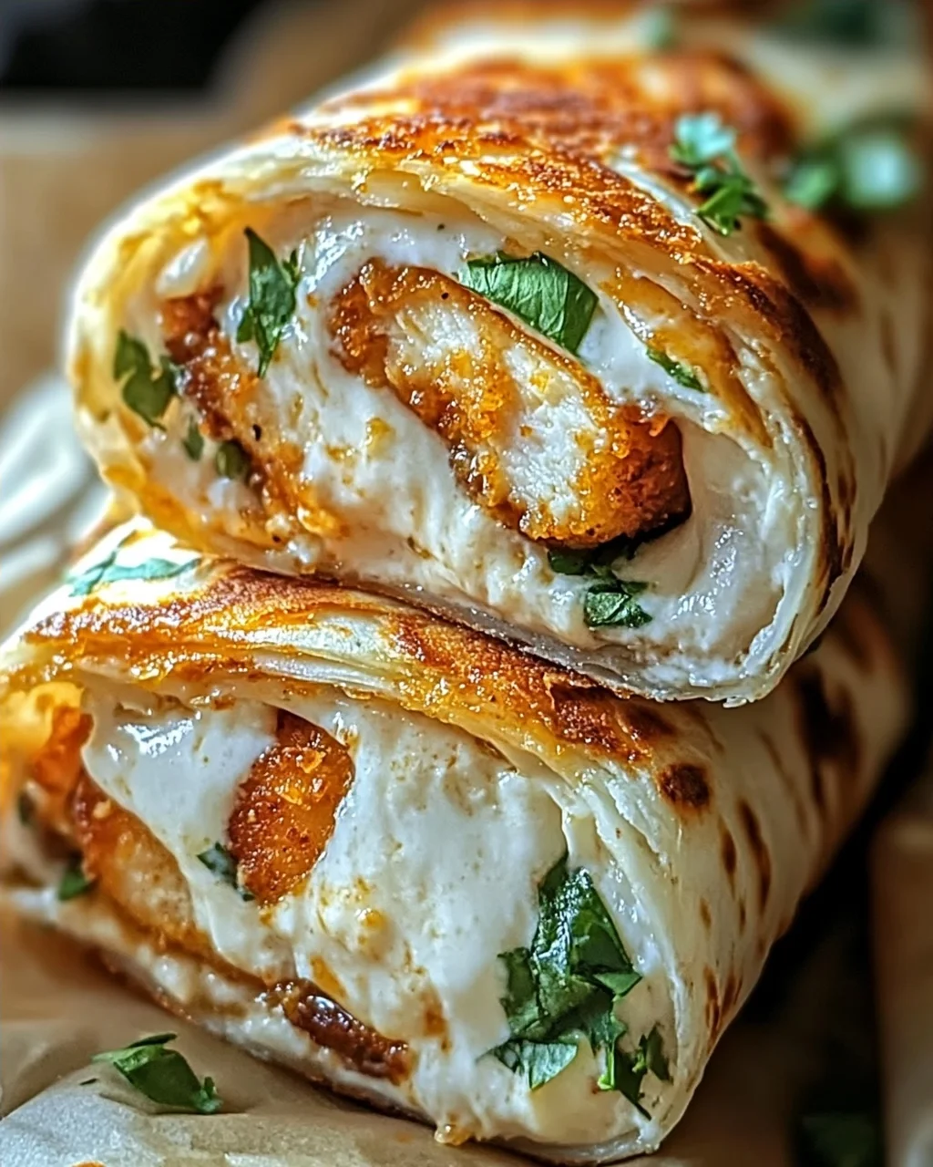 Crispy Cheesy Garlic Chicken Wraps