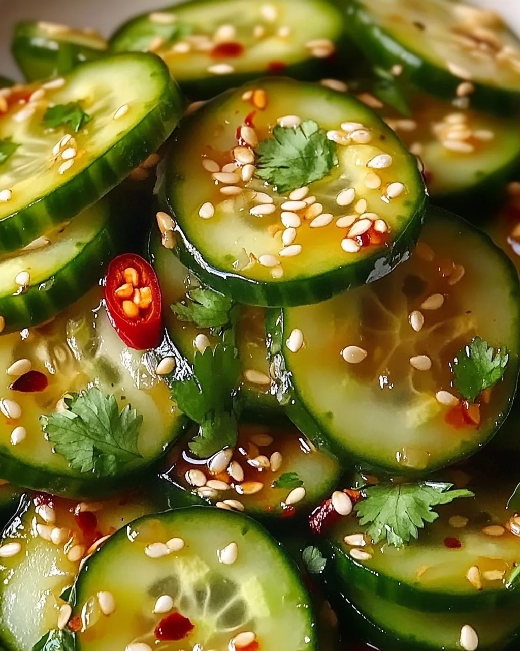 Erfrischender Asiatischer Gurkensalat mit Chili und Sesam
