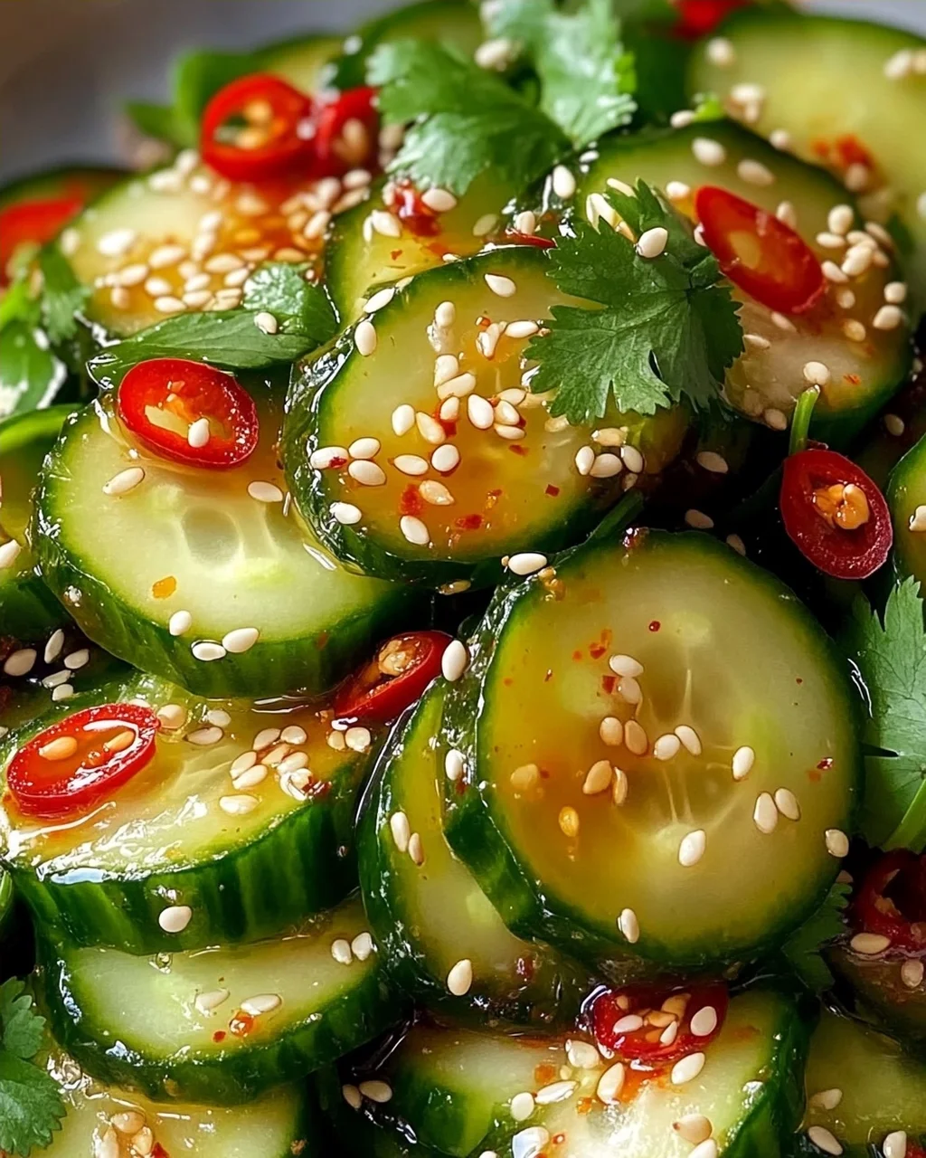 Erfrischender Asiatischer Gurkensalat mit Chili und Sesam