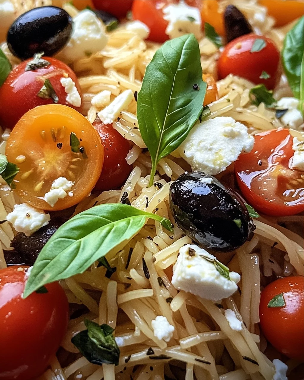 Griechische Reisnudeln mit Tomaten, Feta und Oliven