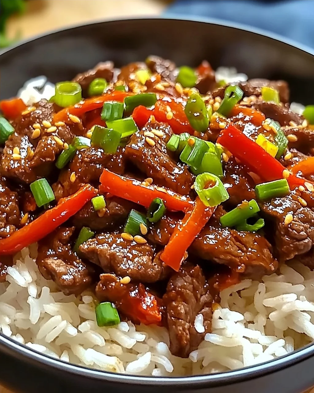 Krosse Chili Rindfleisch Reis in 15 Minuten