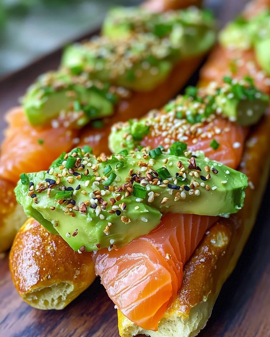 Lachs Avocado Laugenstange mit Topping