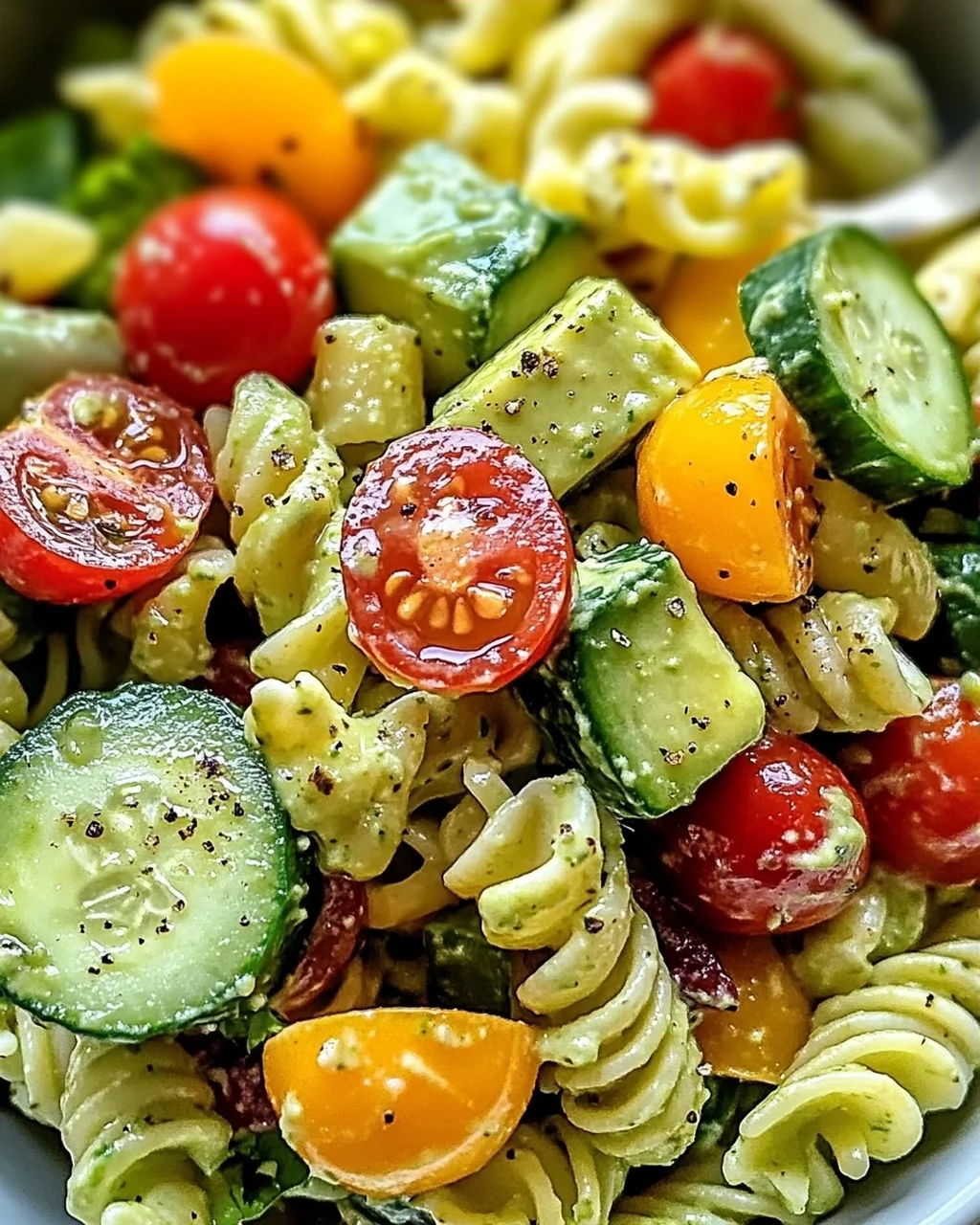 Milchfreier Avocado-Nudelsalat für den Sommer