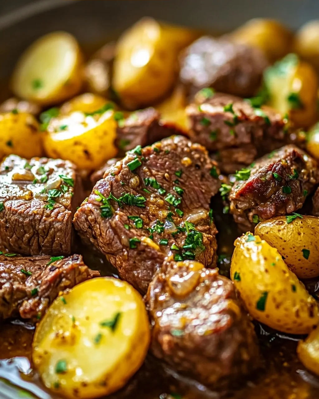 One Pot Slow Cooker Knoblauchbutter-Rindfleisch mit Kartoffeln