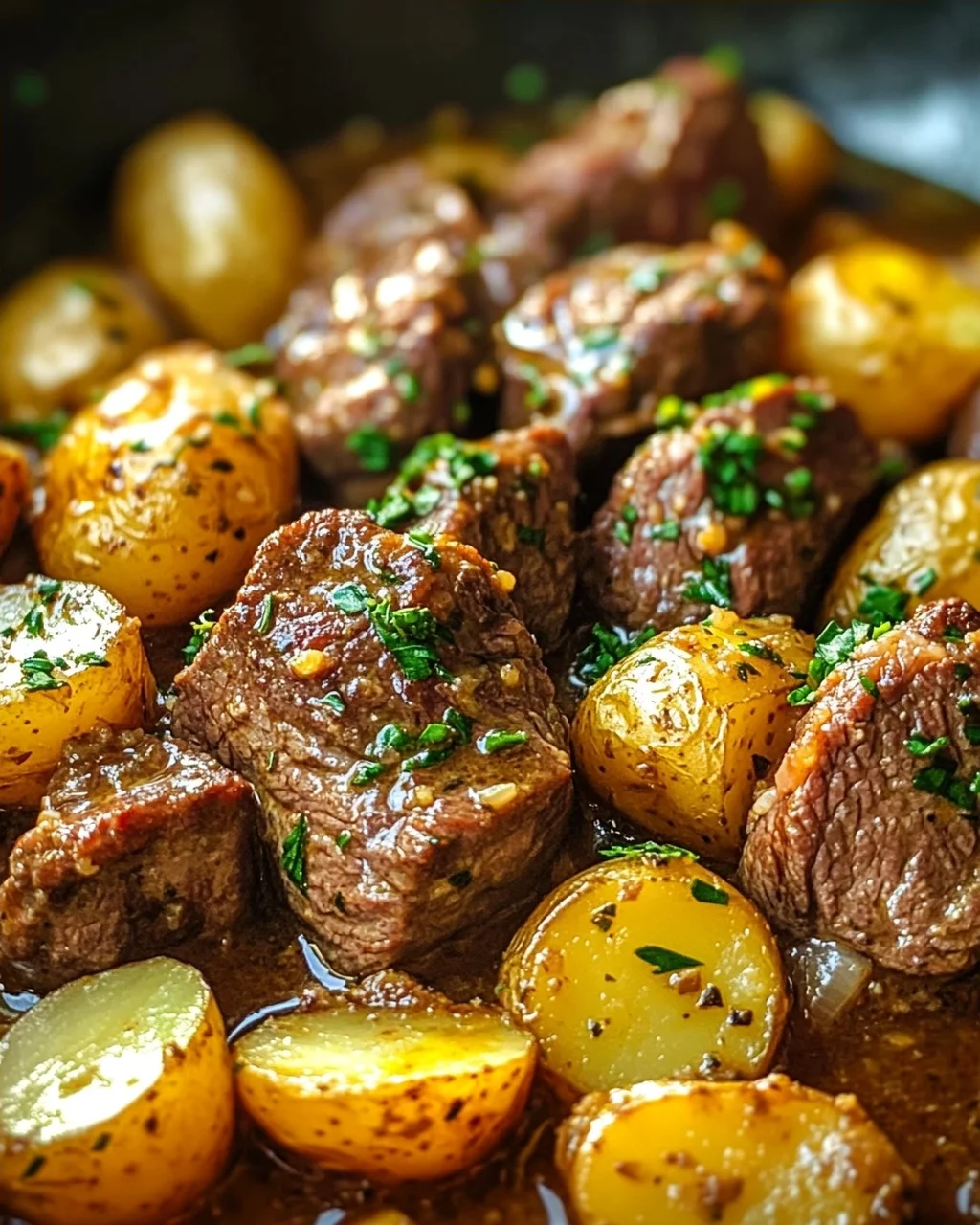 One Pot Slow Cooker Knoblauchbutter-Rindfleisch mit Kartoffeln