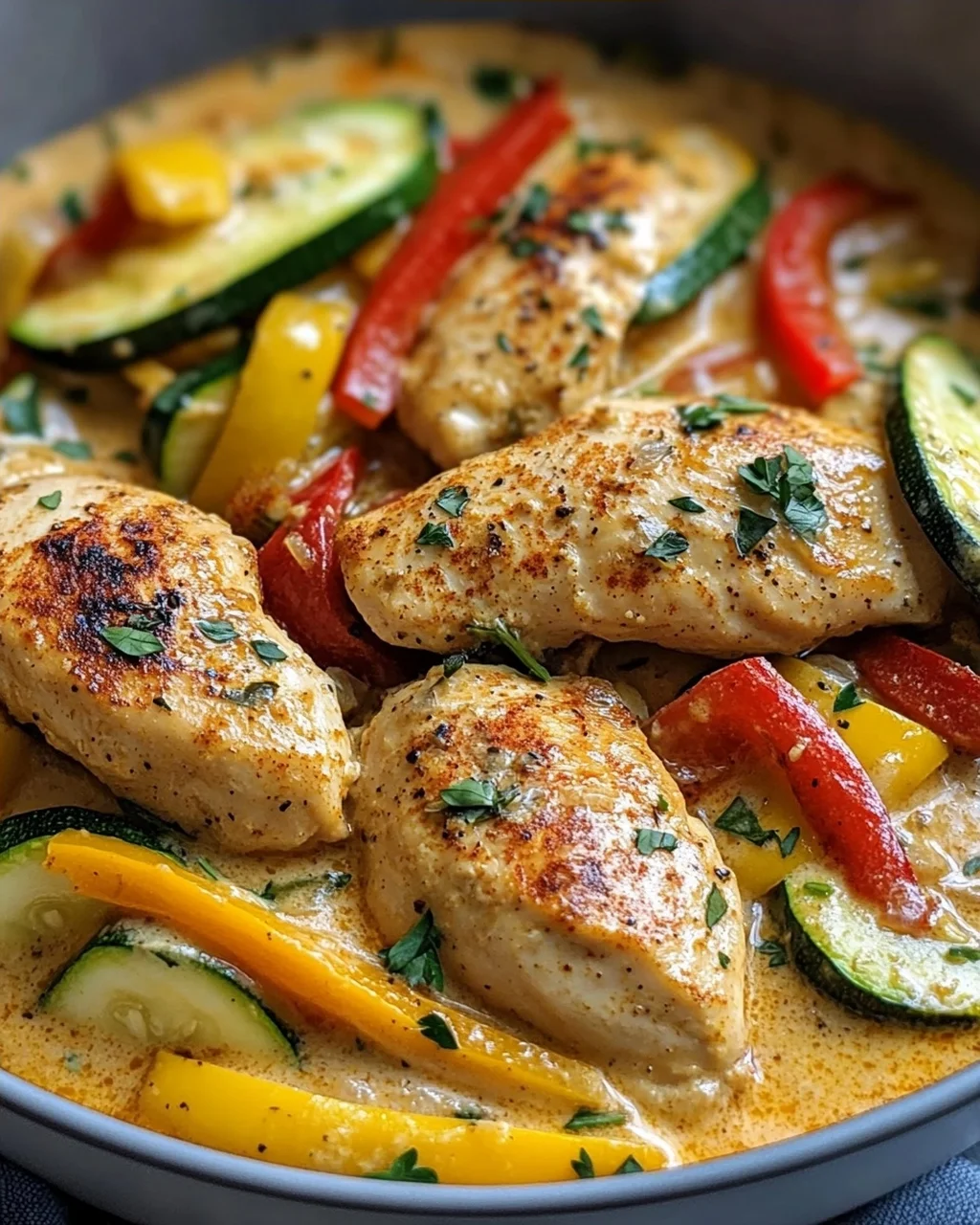 Paprika Zucchini Sahne Hähnchen