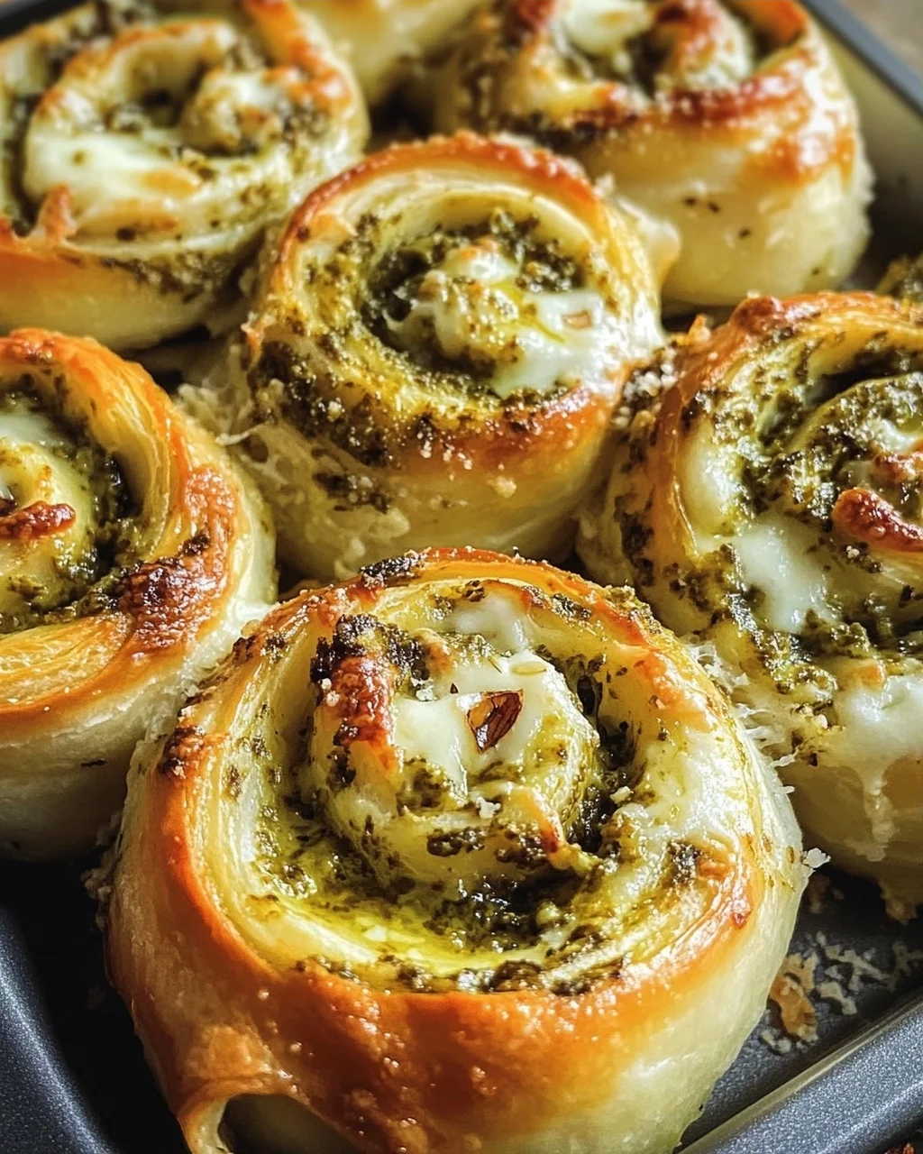 Pizzaschnecken mit Pesto und Mozzarella