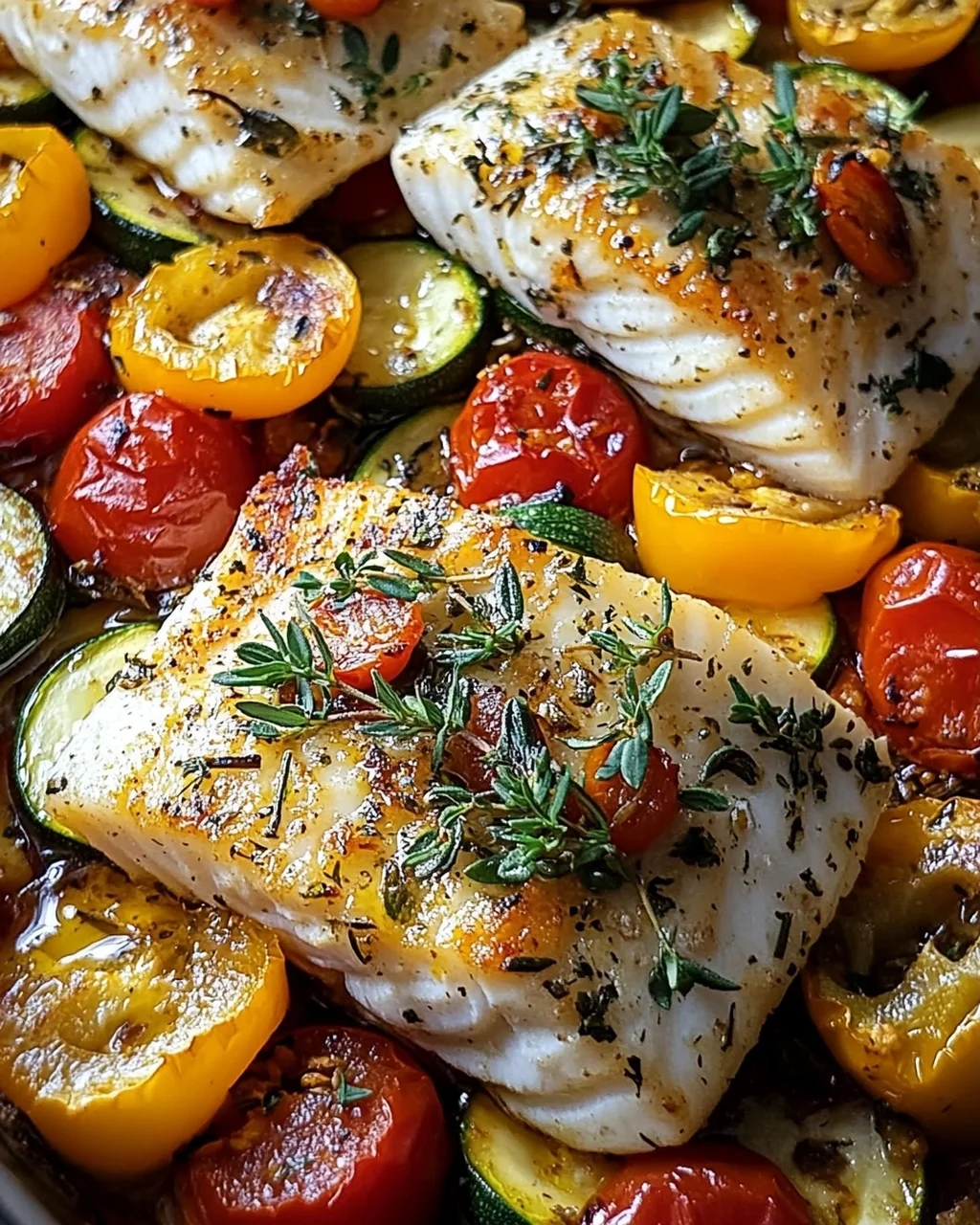 Rezept für mediterran gebackene Fischfilets mit Gemüse