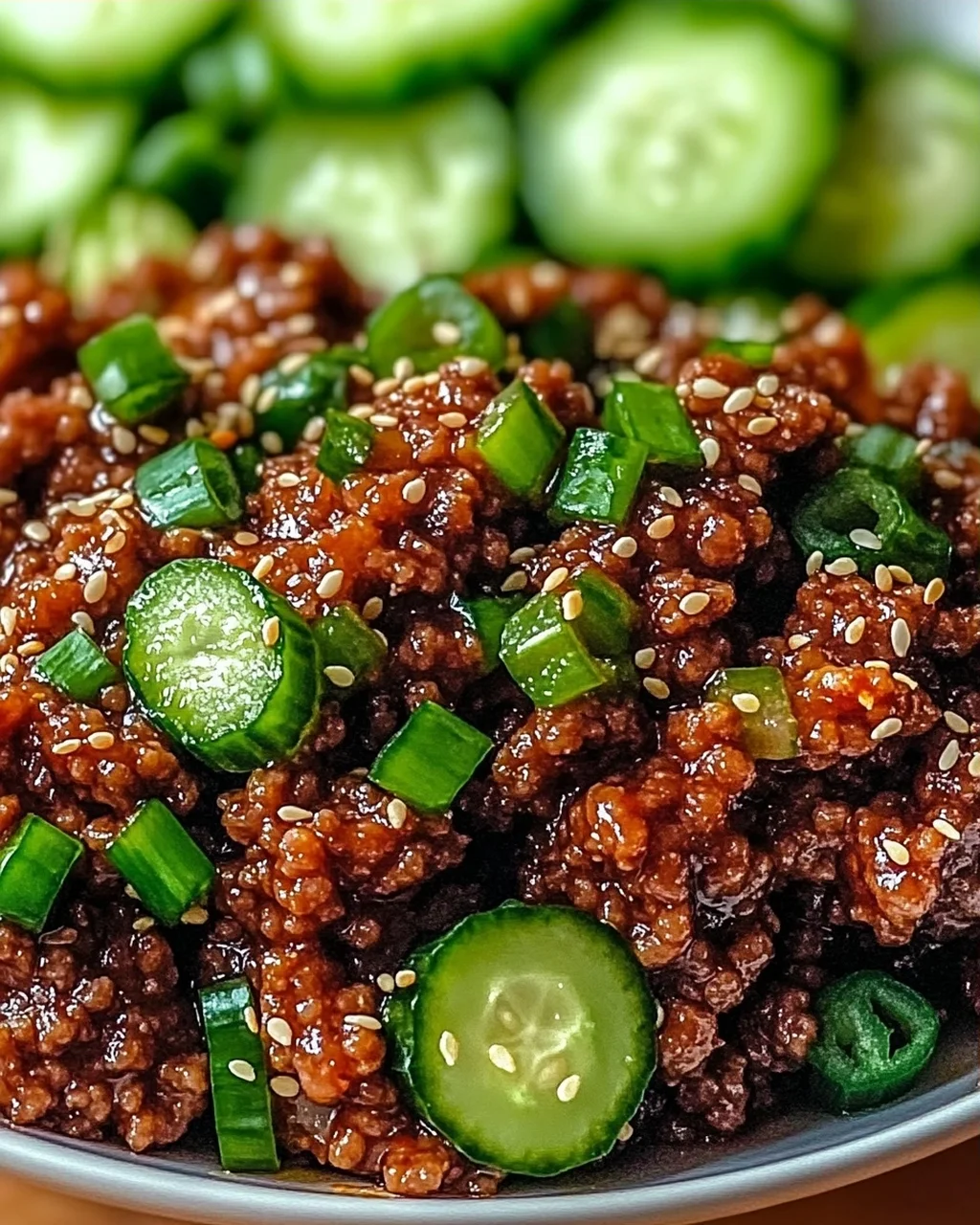 Scharfes Keto Koreanisches Hackfleisch mit Gurkensalat