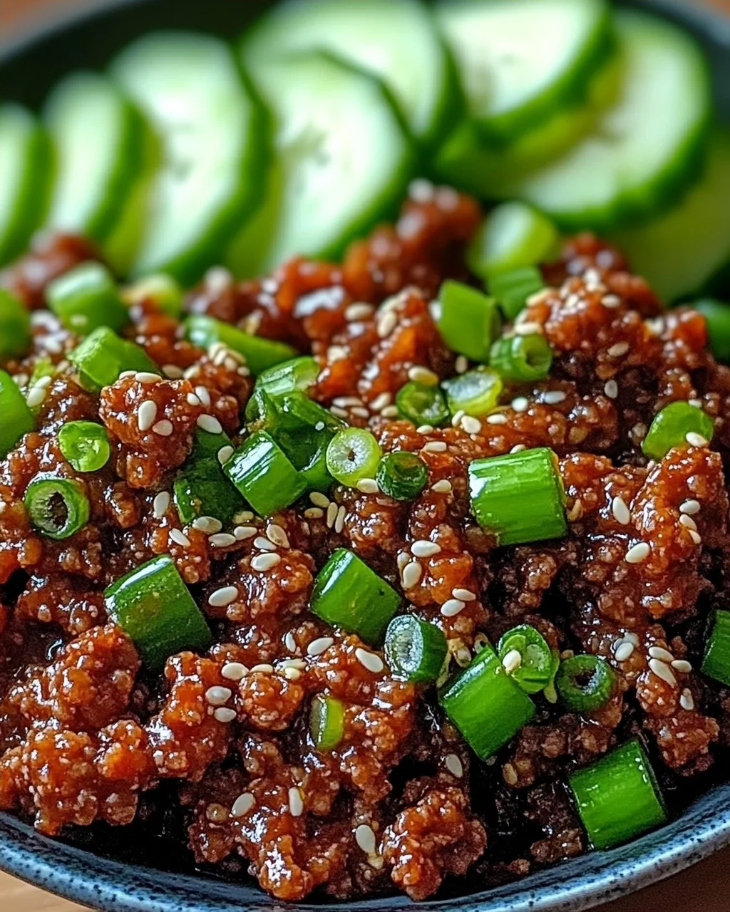 Scharfes Keto Koreanisches Hackfleisch mit Gurkensalat